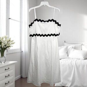 Plus Size Ric Rac Pleated Summer Midi Dress White Black 2XL, Maacie